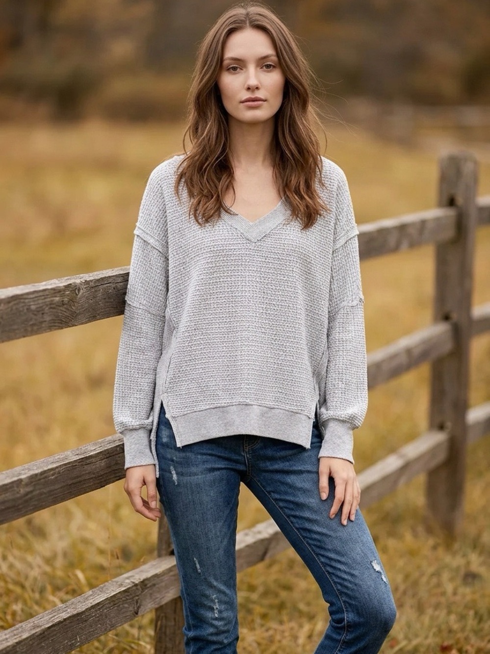 American Eagle V-Neck Waffle Knit Oversized Sweater NWOT Size Medium